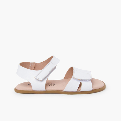 Sandales barefoot en cuir bride avant à scratch Blanc