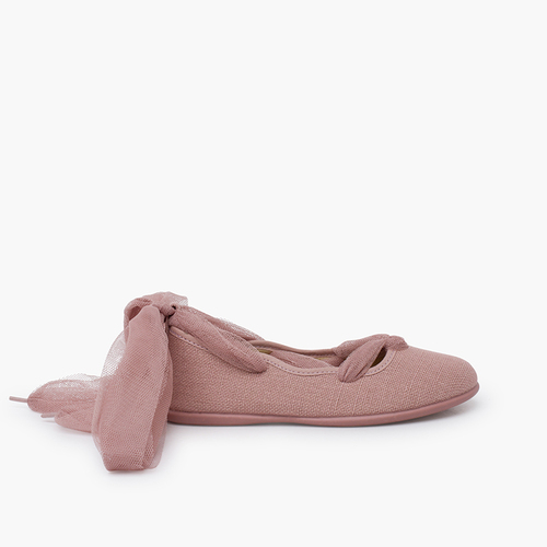 Ballerines en lin rubans croisés tulle Vieux Rose