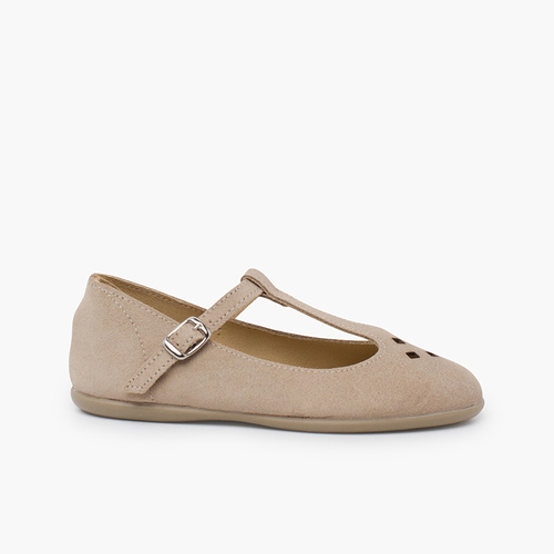 Babies suède ajourée bride centrale Beige