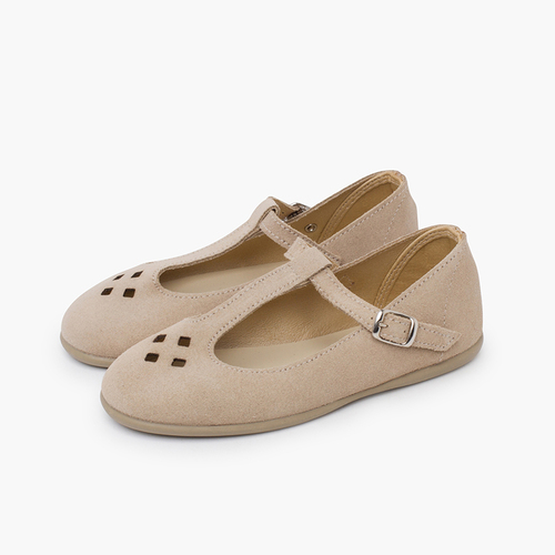 Babies suède ajourée bride centrale Beige