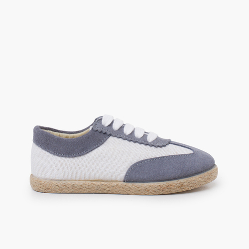 Baskets lin et suède combinées bleu poudré