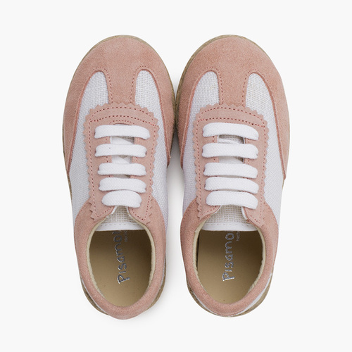 Baskets lin et suède combinées Vieux Rose