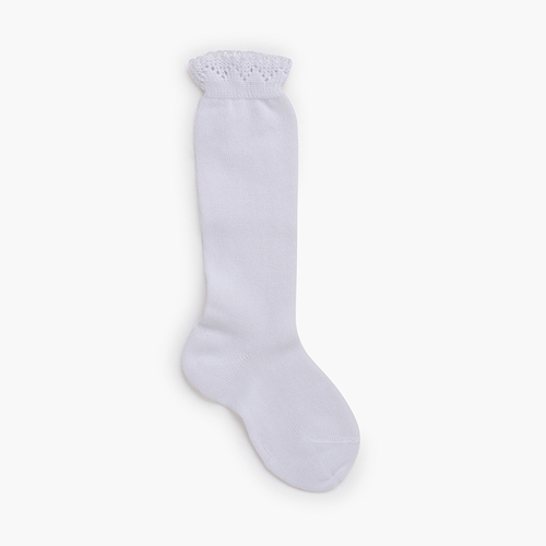 Chaussettes hautes revers ajouré Blanc