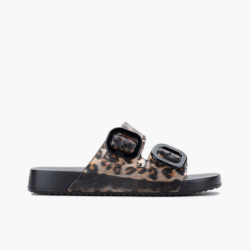 Sandales caoutchouc Habana double boucle brillant imprimé animal Noir