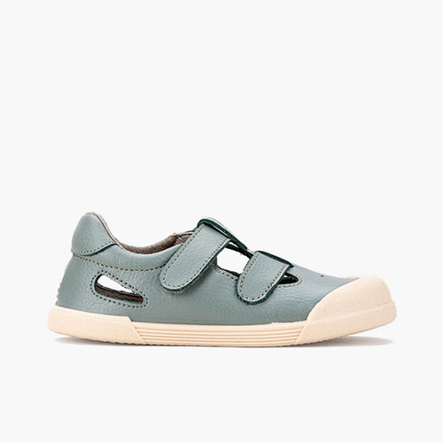 Sandales barefoot cuir enfants Vert mer foncé