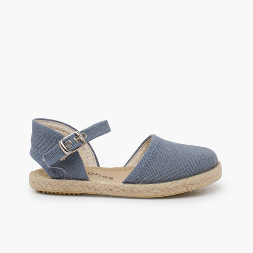 Espadrilles lin semelle plate boucle Bleu de France