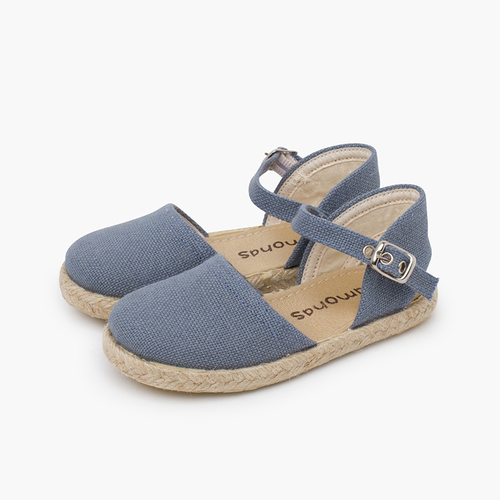 Espadrilles lin semelle plate boucle Bleu de France