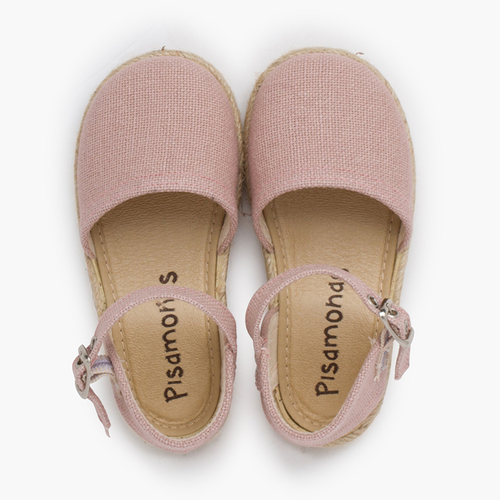 Espadrilles lin semelle plate boucle Rose Claire
