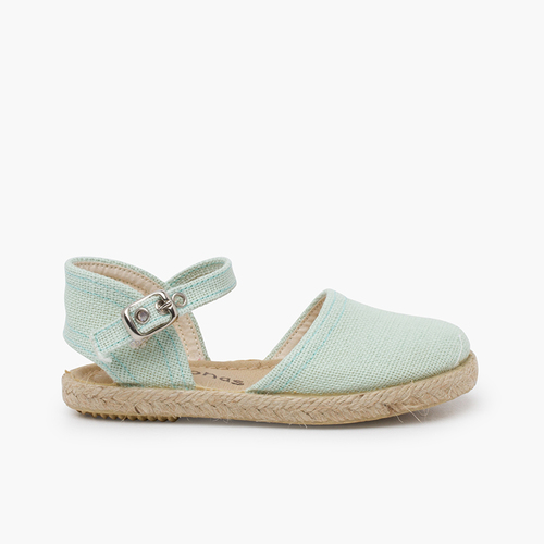 Espadrilles lin semelle plate boucle Vert Menthe