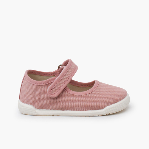 Chaussures babies barefoot toile canvas à scratch Vieux Rose