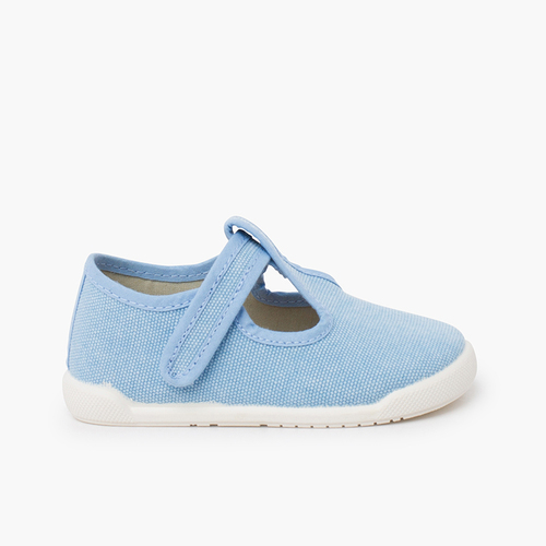 Chaussures salomés barefoot toile canvas à scratch Bleu