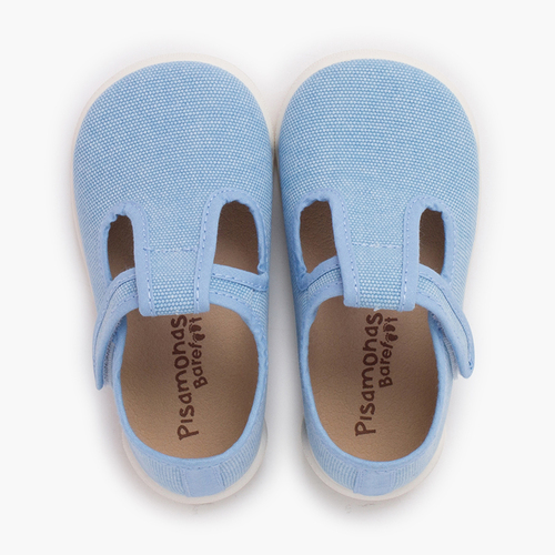 Chaussures salomés barefoot toile canvas à scratch Bleu