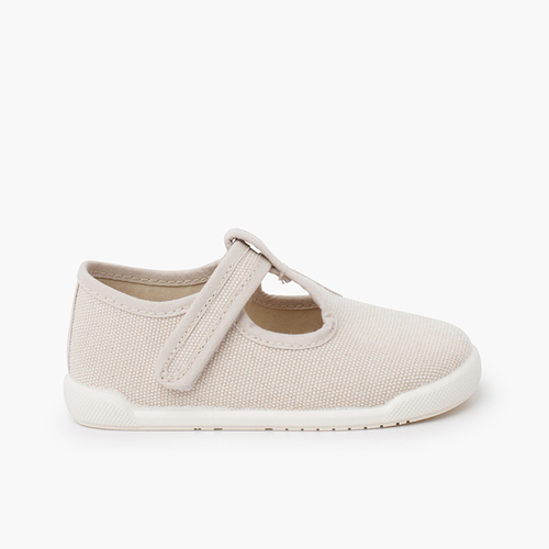 Chaussures salomés barefoot toile canvas à scratch Écru