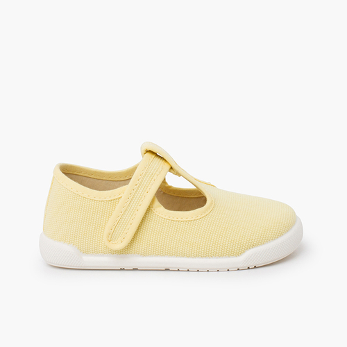Chaussures salomés barefoot toile canvas à scratch Citron