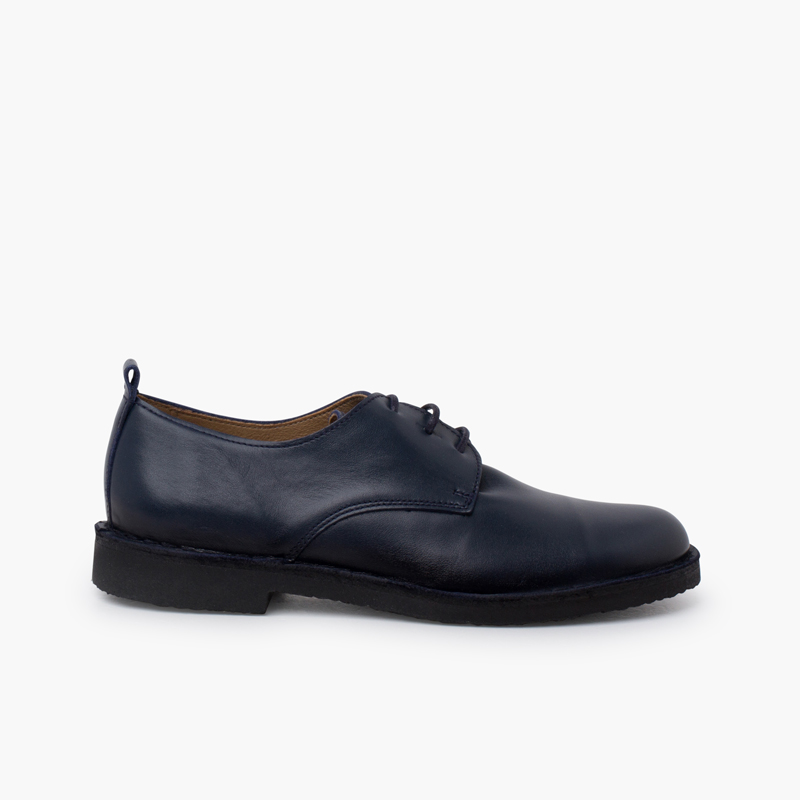 Chaussures garçon derbies cuir lacets Bleu Marine