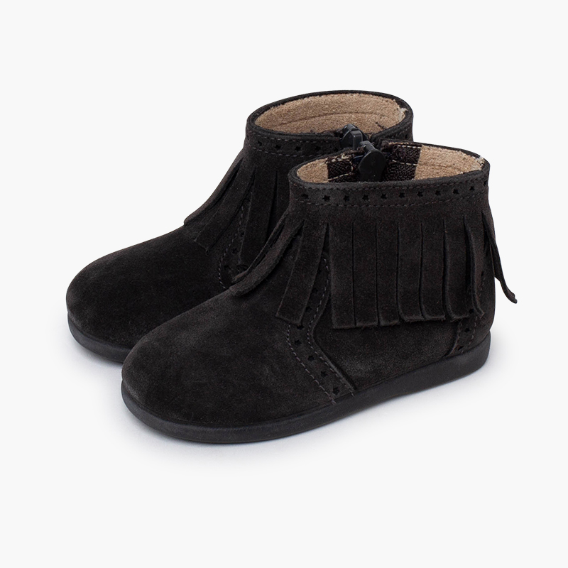 Bottes fille franges broguing fermeture éclair Gris