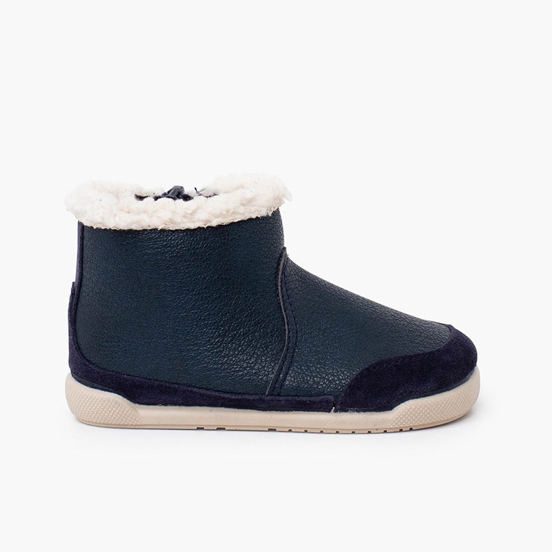 Bottes barefoot néocuir col fourrure mouton Bleu Marine