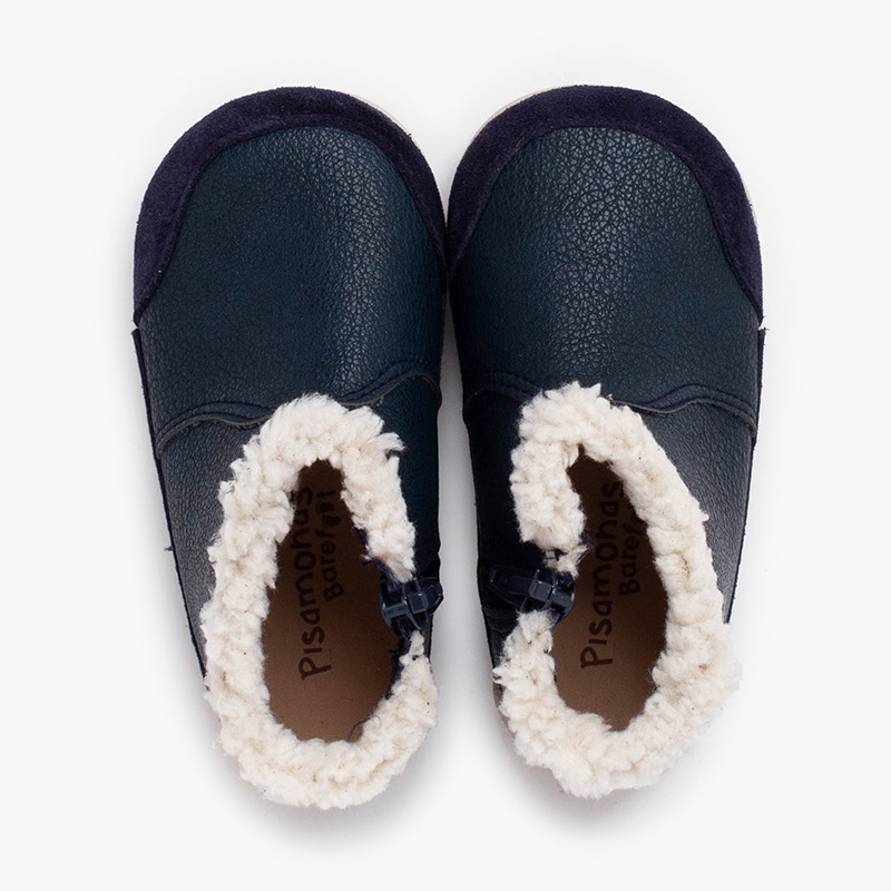 Bottes barefoot néocuir col fourrure mouton Bleu Marine