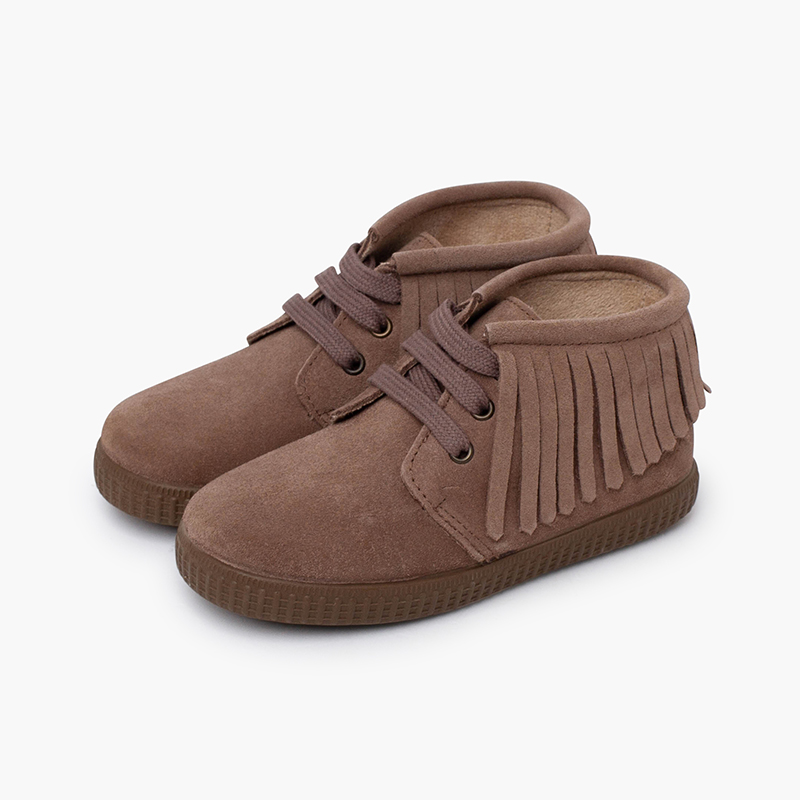 Bottes enfants suède franges bout rond Taupe