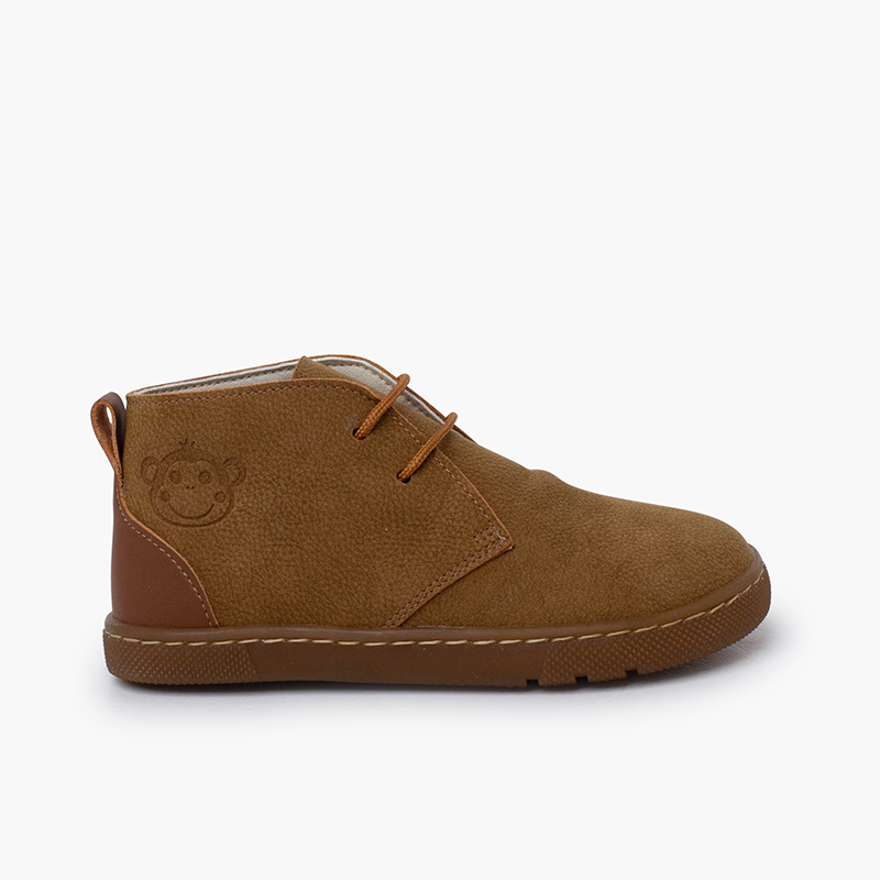 Bottes garçon barefoot lacets talon cuir Chameau