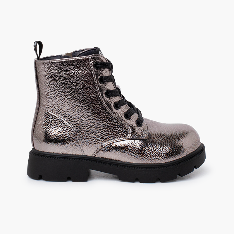 Bottes fille lacets Garvalín style militaire Argent