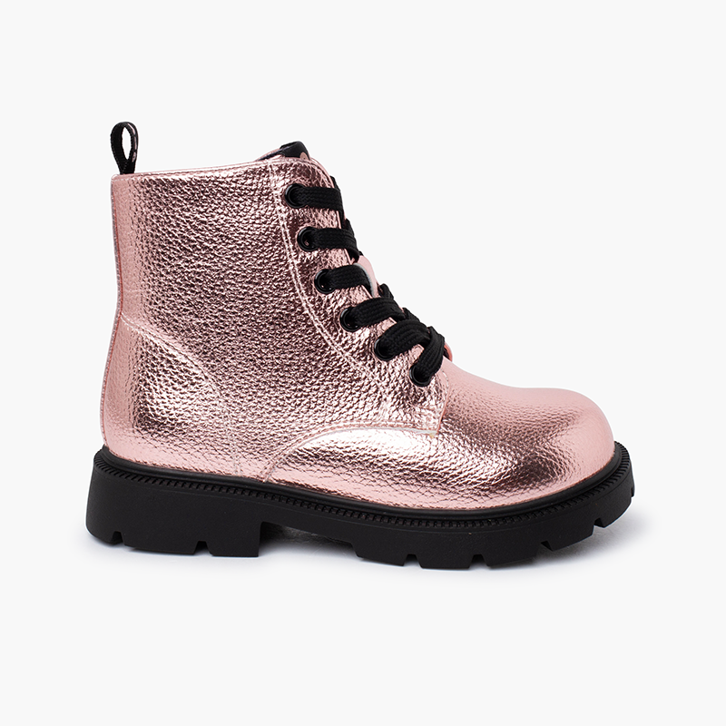 Bottes fille lacets Garvalín style militaire Rose