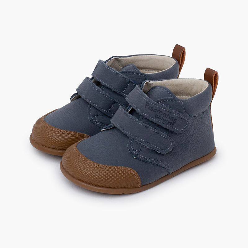Bottines enfants barefoot cuir bout renforcé Bleu