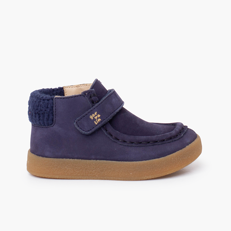 Bottines wallaby col doublé scratch Bleu Marine