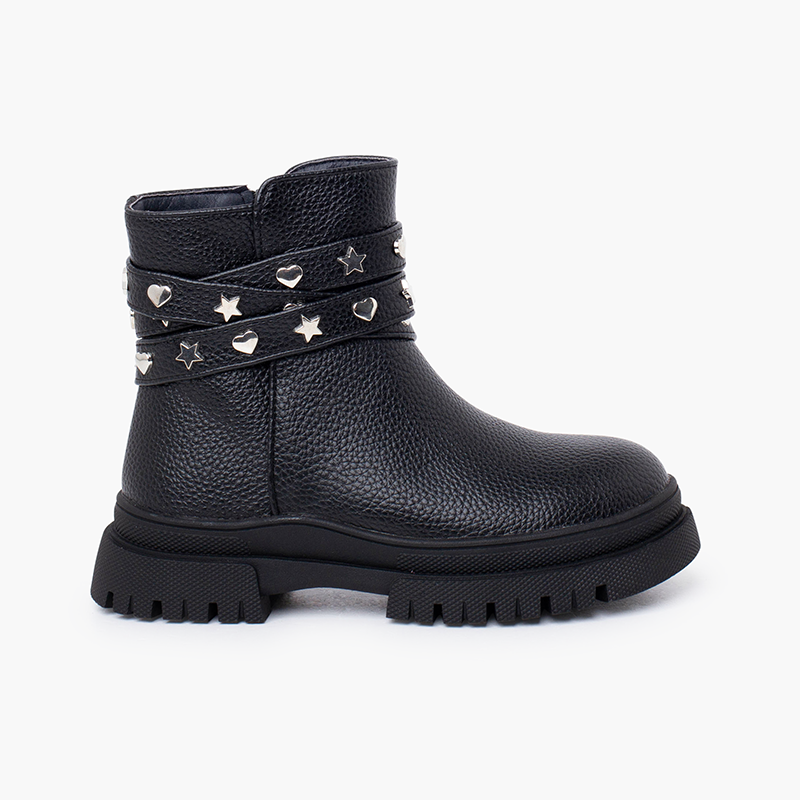 Bottes fille bride cloutée Noir