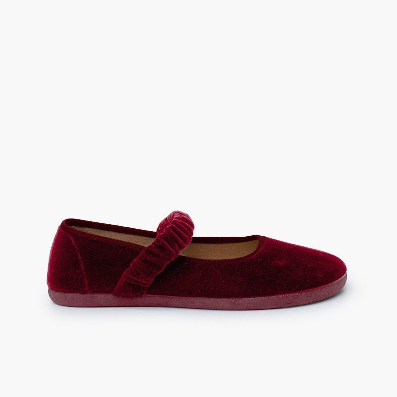 Babies barefoot velours bride froncée Bordeaux