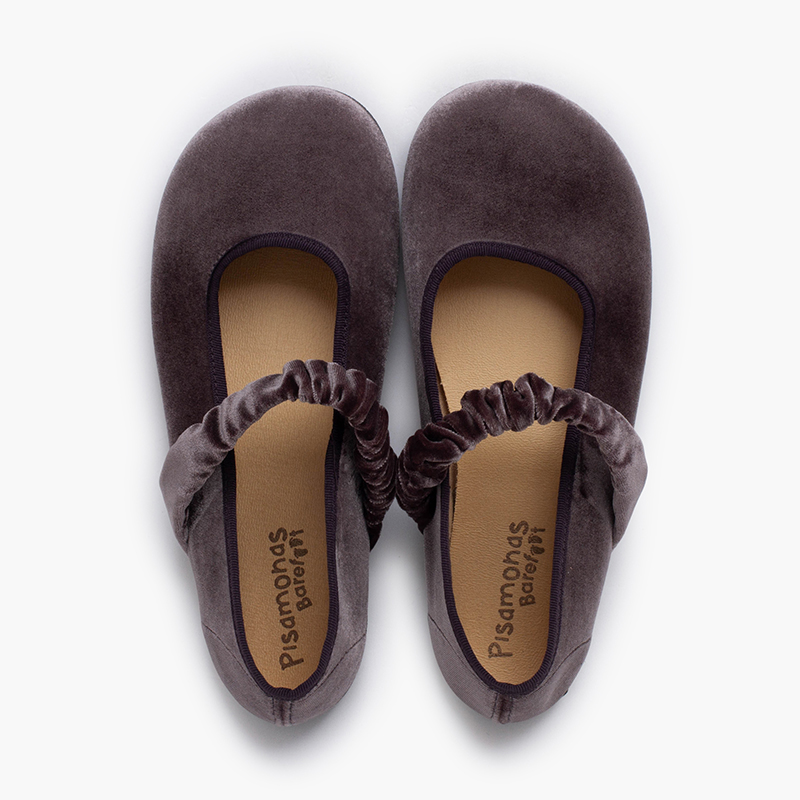 Babies barefoot velours bride froncée Gris