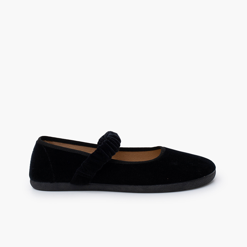 Babies barefoot velours bride froncée Noir