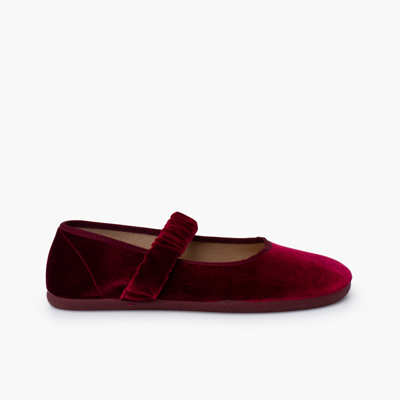 Babies barefoot velours bride froncée Bordeaux