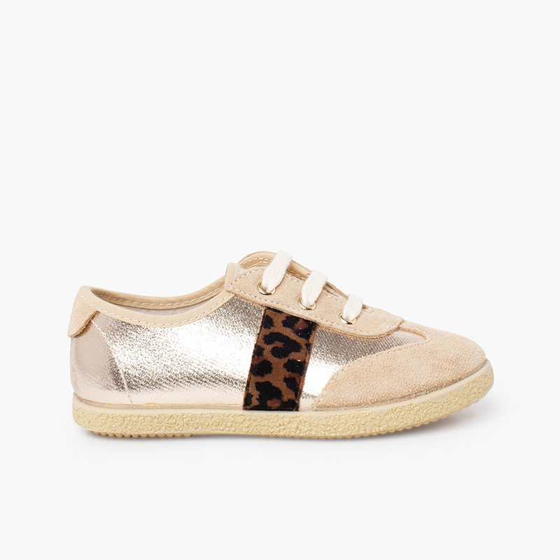 Baskets fille à lacets détails métallisés Or