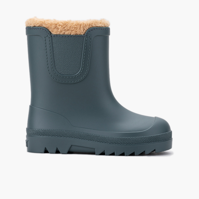 Bottes de pluie barefoot wide chelsea doublées effet mouton gris petróleo