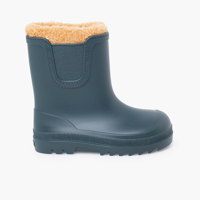 Bottes de pluie barefoot wide chelsea doublées effet mouton gris petróleo