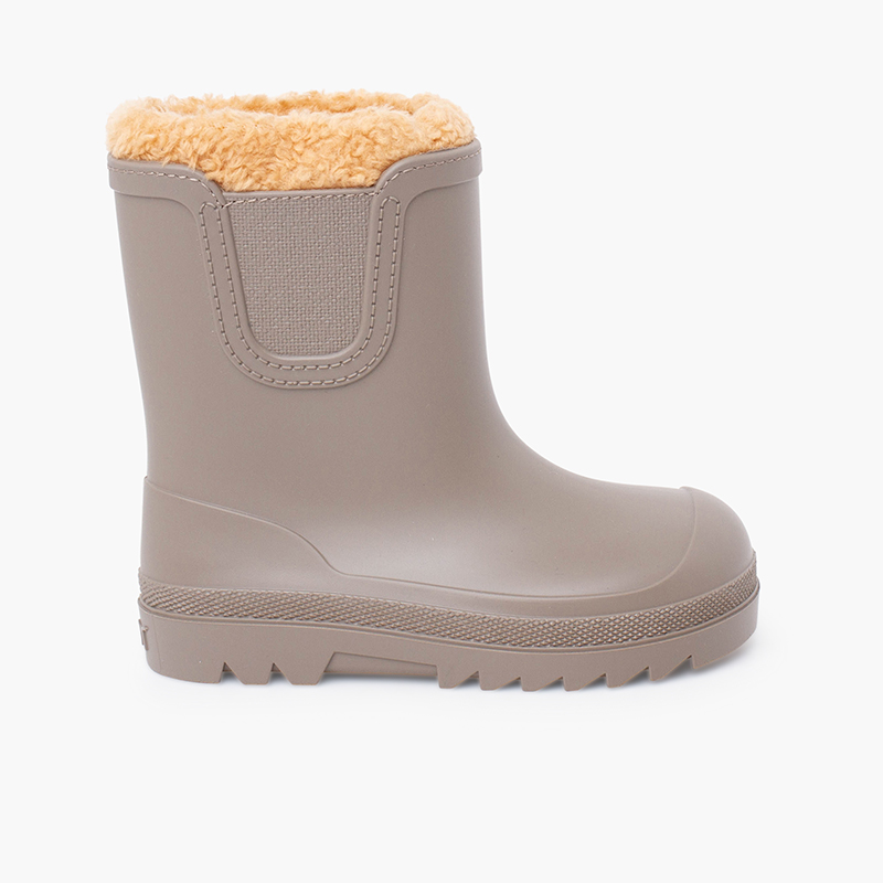 Bottes de pluie barefoot wide chelsea doublées effet mouton Taupe