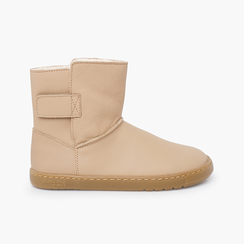 Bottes barefoot fille cuir fermeture à scratch Sable