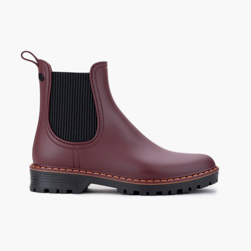 Bottines de pluie femme semelle track tri Bordeaux