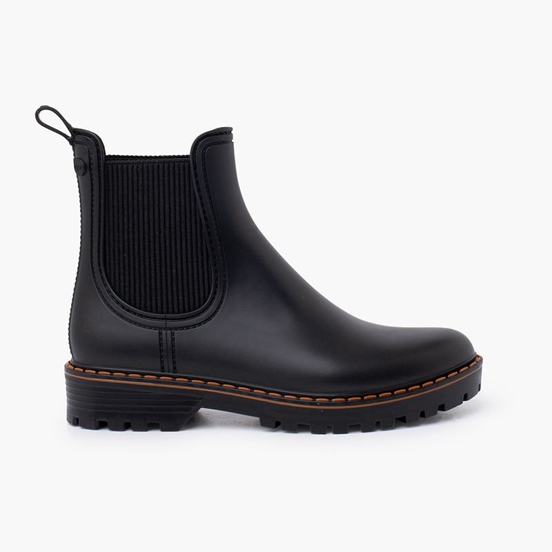 Bottines de pluie femme semelle track tri Noir