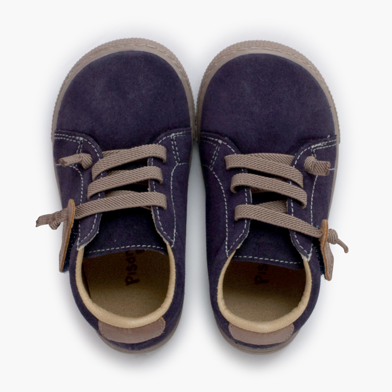 Baskets suède barefoot lacets élastiques Bleu denim