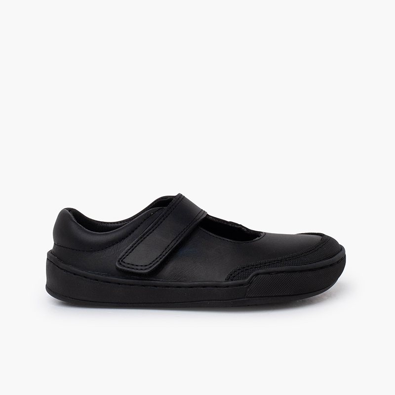 Babies d’école barefoot cuir fille Noir