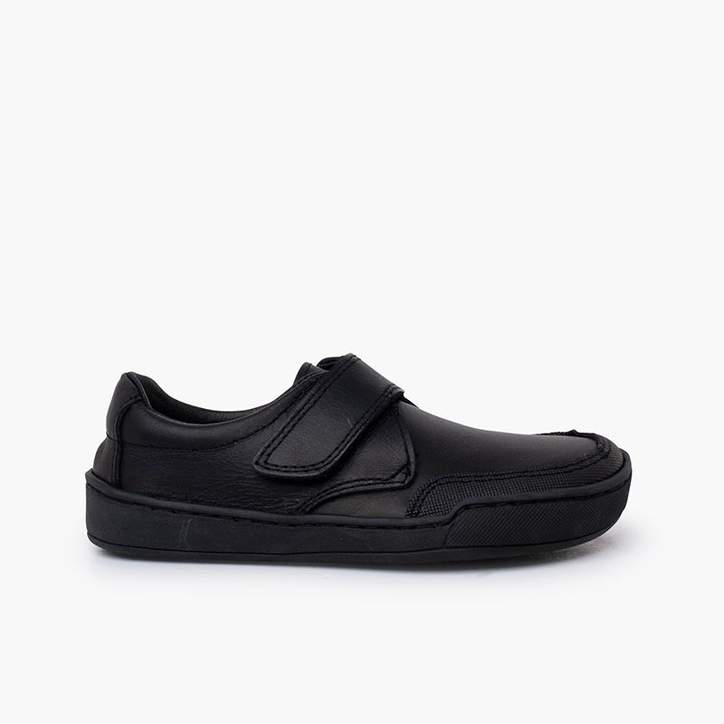 Chaussures école barefoot cuir garçon Noir