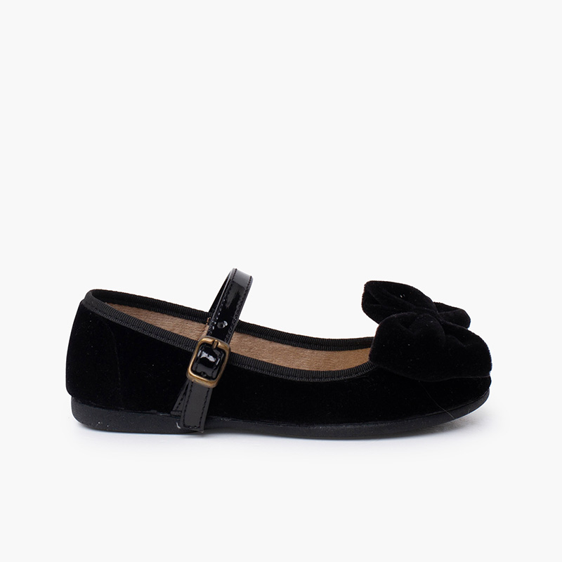 Babies velours grand nœud bride vernis Noir