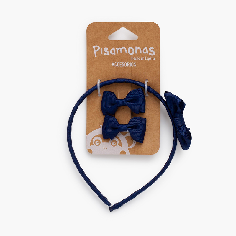 Pack cheveux fille serre-tête nœud et petits nœuds Bleu Marine