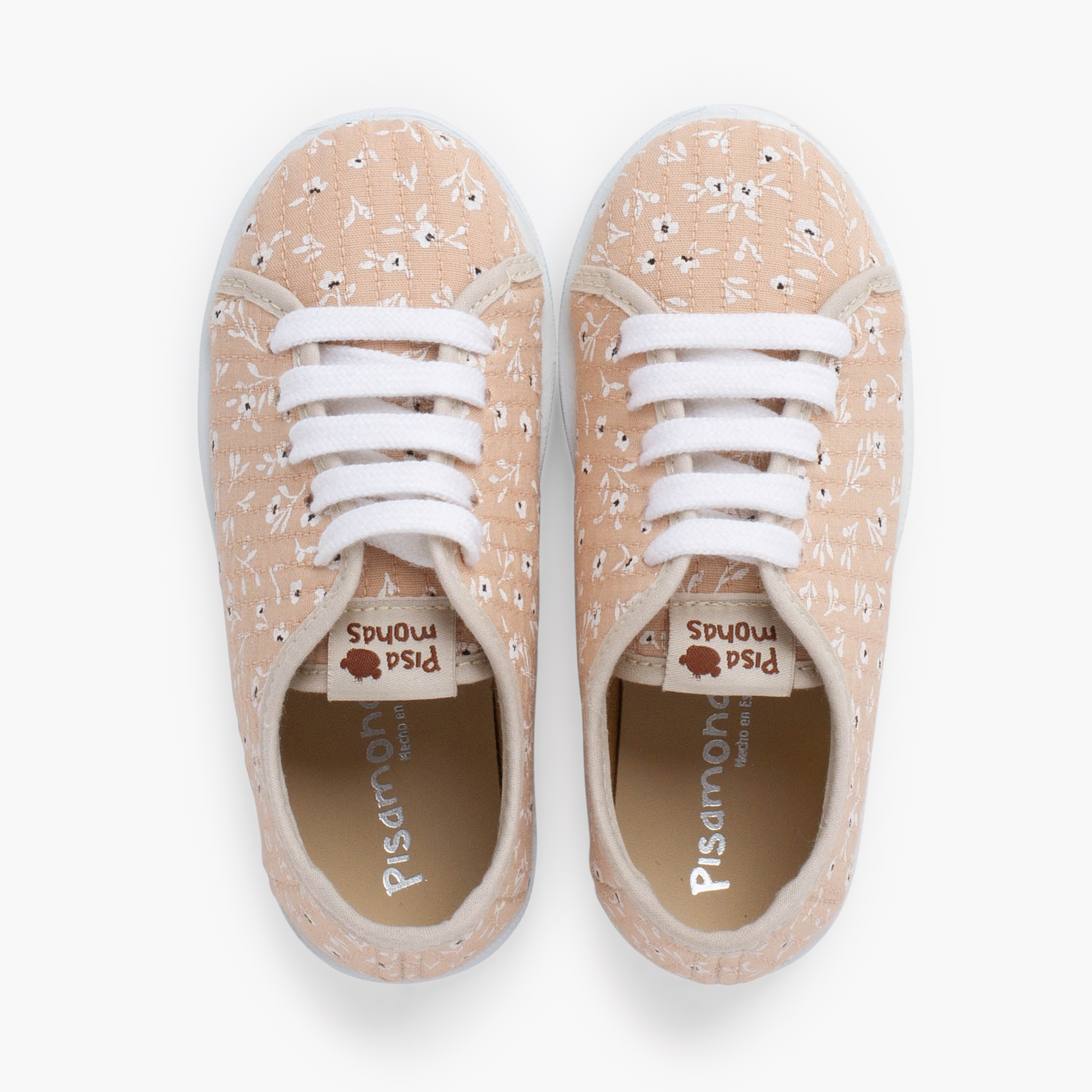 Baskets lacets fille fleurs Beige