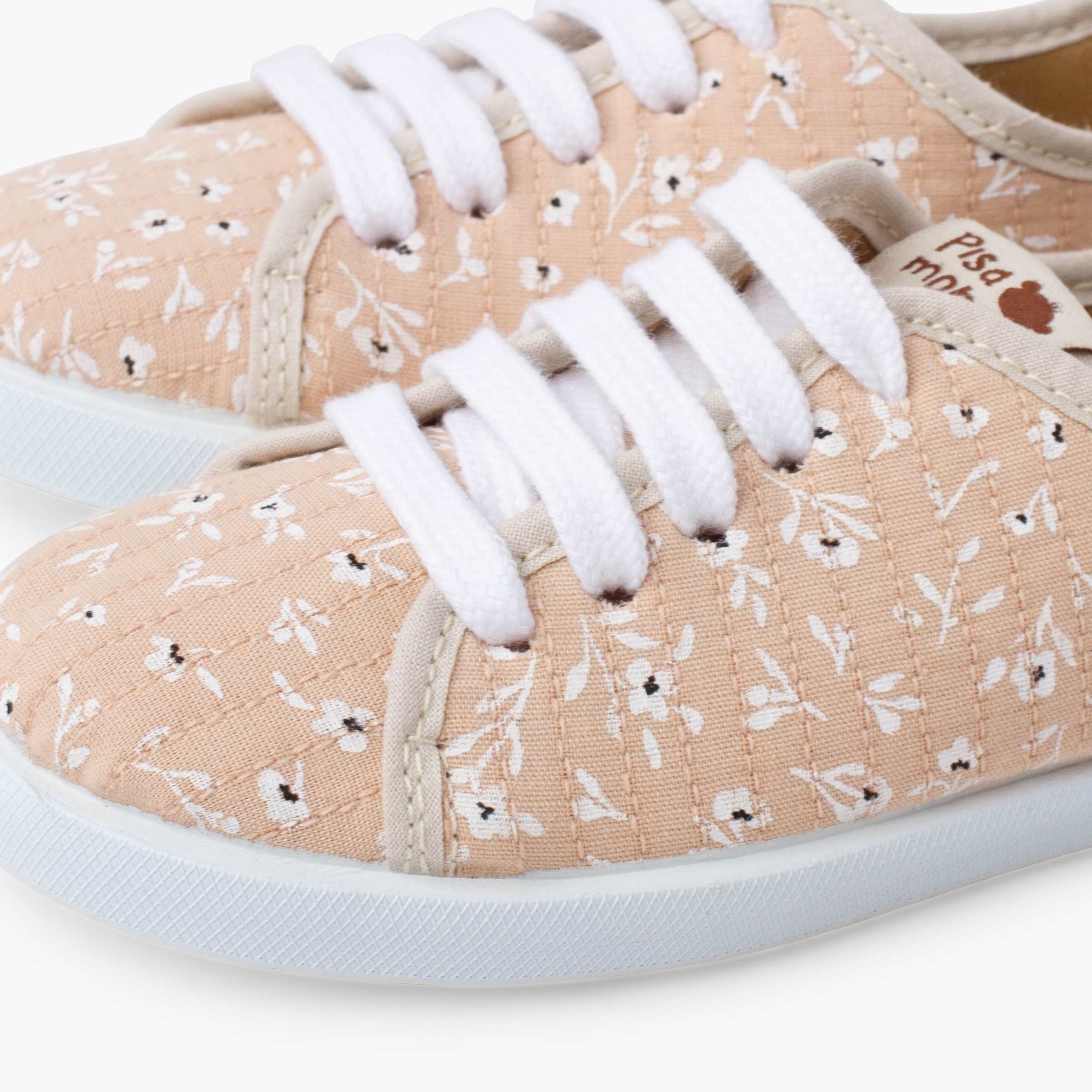 Baskets lacets fille fleurs Beige