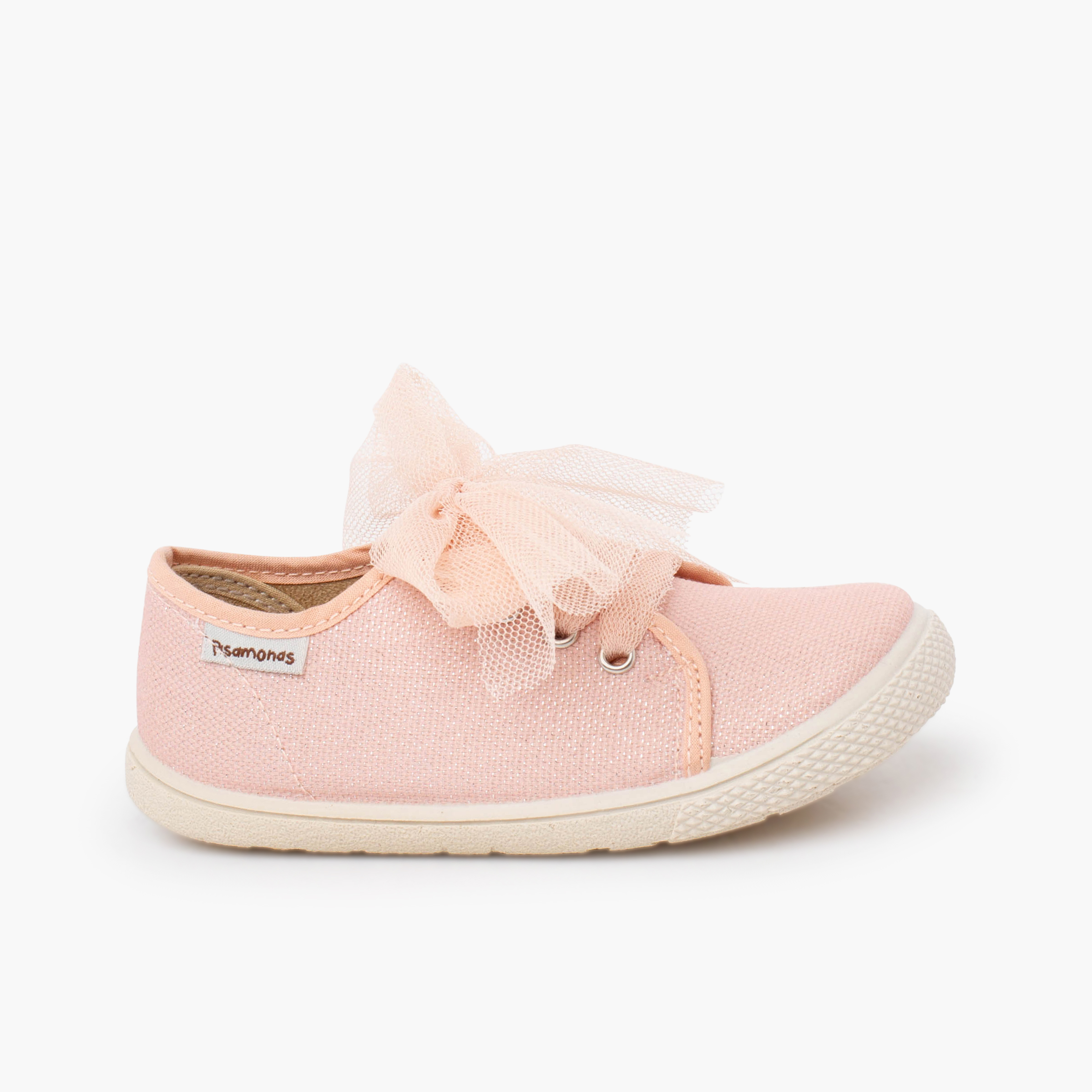 Zapatillas barefoot brillo lazo tul Rose pêche