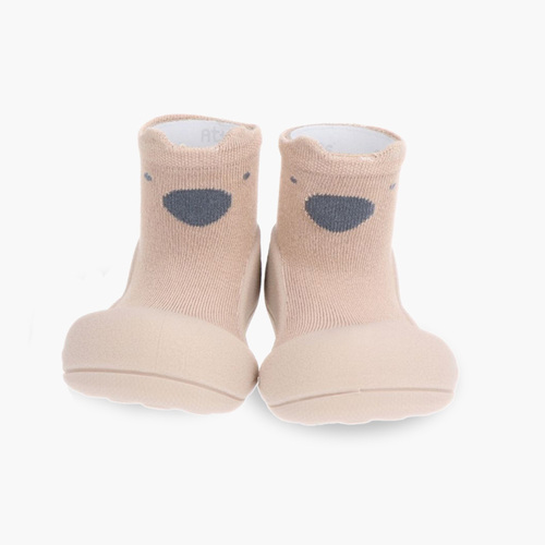 Chaussures bébé bout rond animaux bamboo Beige