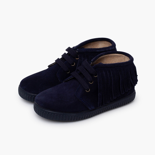 Bottes enfants suède franges bout rond Bleu Marine